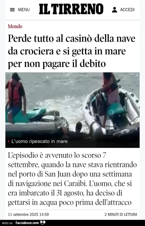 Il tirreno perde tutto al casinรฒ della nave da crociera e si getta in mare per non pagare il debito