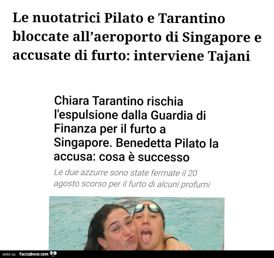 Le nuotatrici pilato e tarantino bloccate all'aeroporto di singapore e accusate di furto: interviene tajani