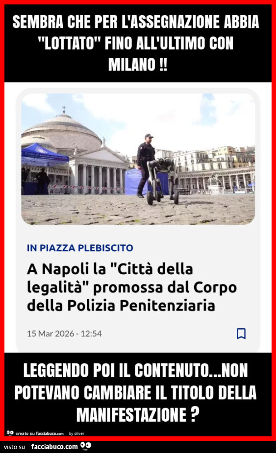Sembra che per l'assegnazione abbia "lottato" fino all'ultimo con milano! Leggendo poi il contenuto&hellip; non potevano cambiare il titolo della manifestazione?