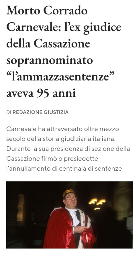 Morto corrado carnevale: l'ex giudice della cassazione soprannominato l'ammazzasentenze aveva 95 anni