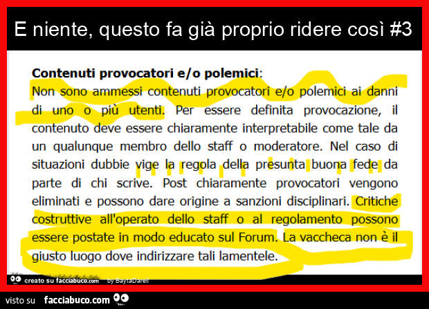 E niente, questo fa giร proprio ridere cosรฌ #3 Regolamento di Facciabuco Provocazioni