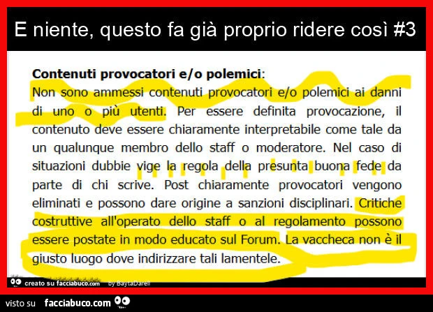 E niente, questo fa già proprio ridere così #3 Regolamento di Facciabuco Provocazioni