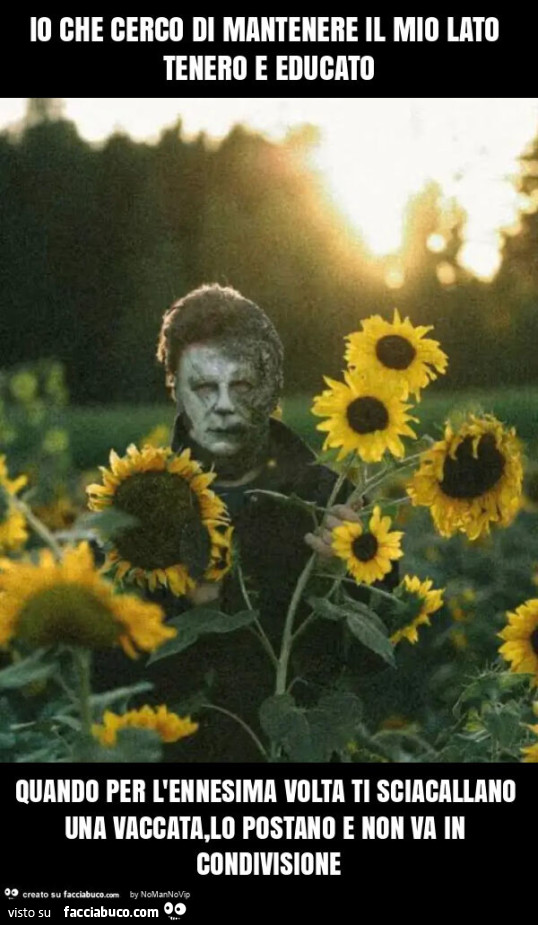 Io che cerco di mantenere il mio lato tenero e educato quando per l'ennesima volta ti sciacallano una vaccata, lo postano e non va in condivisione