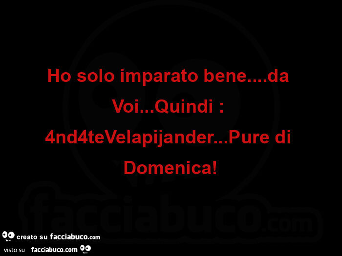 Ho solo imparato bene… da voi… quindi: 4nd4tevelapijander… pure di domenica