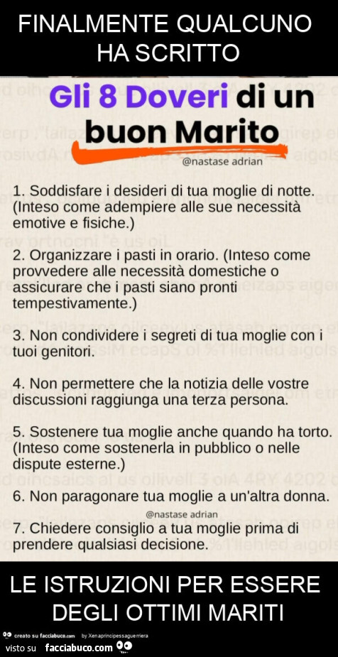 Finalmente qualcuno ha scritto le istruzioni per essere degli ottimi mariti