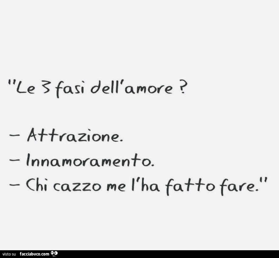 Le 3 fasi dell'amore? Attrazione. Innamoramento. Chi cazzo me l'ha fatto fare