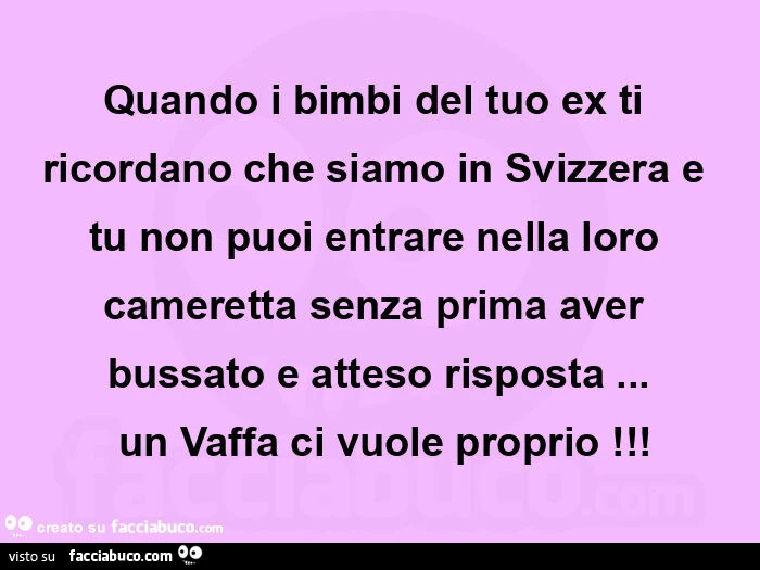 Quando i bimbi del tuo ex ti ricordano che siamo in svizzera e tu non puoi entrare nella loro cameretta senza prima aver bussato e atteso risposta&hellip;  un vaffa ci vuole proprio
