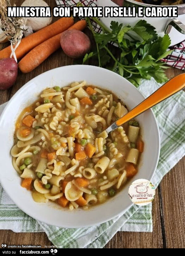 Minestra con patate piselli e carote