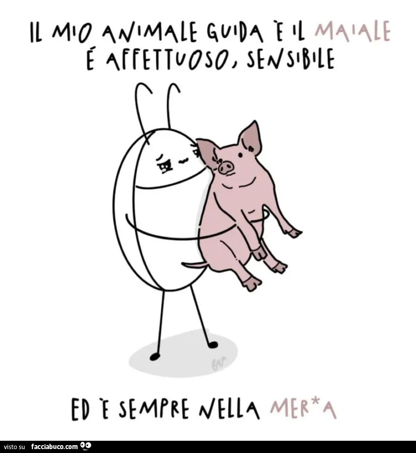 Il mio animale guida è il maiale è affettuoso sensibile ed è sempre nella merda