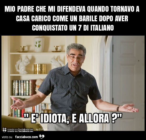 Mio padre che mi difendeva quando tornavo a casa carico come un barile dopo aver conquistato un 7 di italiano