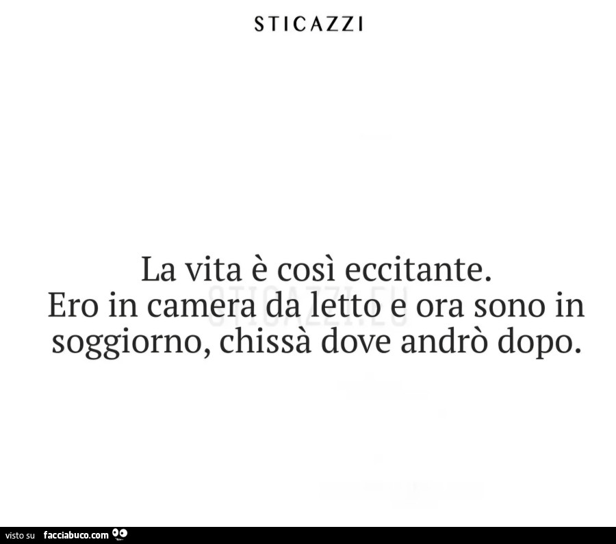 La vita è così eccitante. Ero in camera da letto e ora sono soggiorno, chissà dove andrò dopo