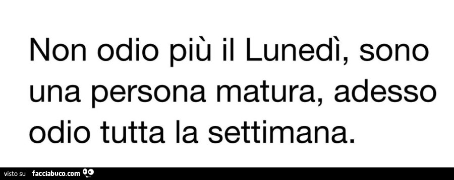 Non odio più il lunedì, sono una persona matura, adesso odio tutta la settimana