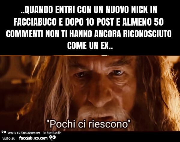 Quando entri con un nuovo nick in facciabuco e dopo 10 post e almeno 50 commenti non ti hanno ancora riconosciuto come un ex