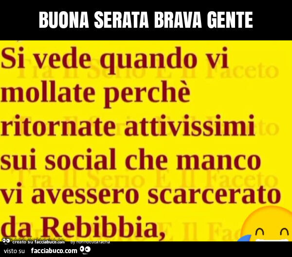 Si vede quando vi mollate perché ritornate attivissimi sui social manco vi avessero scarcerato da rebibbia