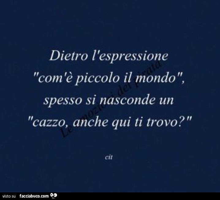 Dietro l'espressione com'è piccolo il mondo, spesso si nasconde un cazzo, anche qui ti trovo?