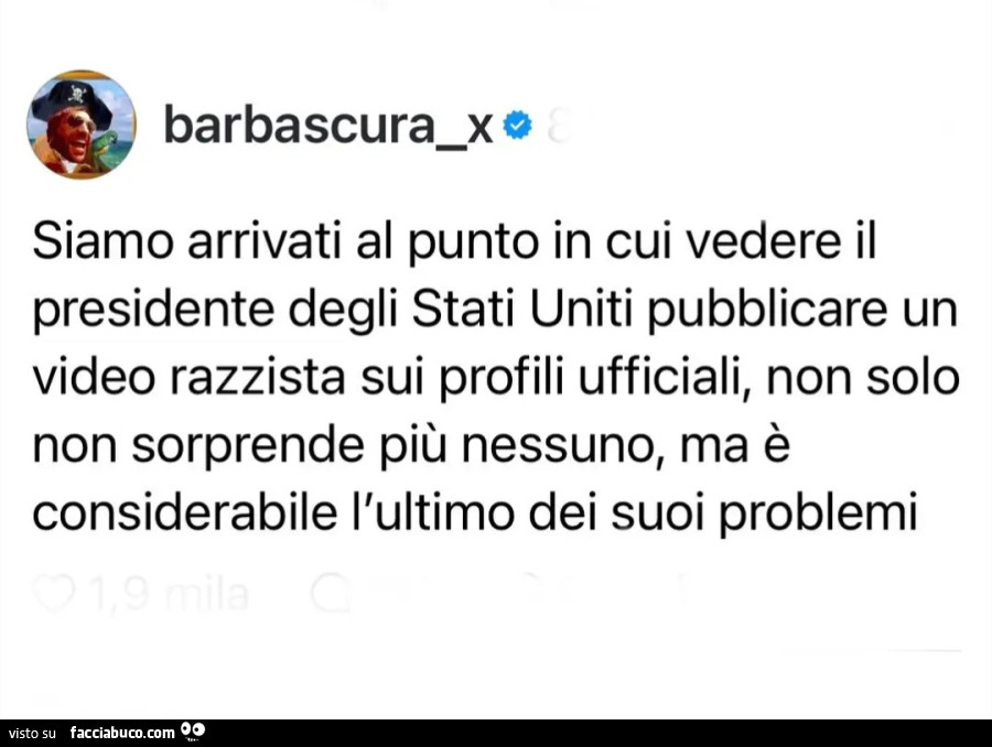 Siamo arrivati al punto in cui vedere il presidente degli stati uniti pubblicare un video razzista sui profili ufficiali non solo non sorprende più nessuno ma è considerabile l'ultimo dei suoi problemi