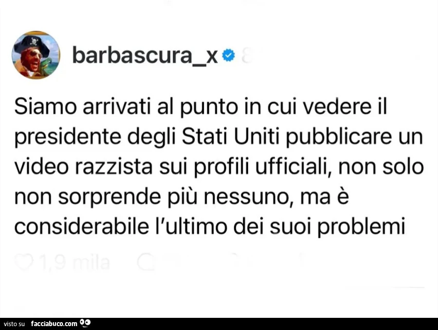 Siamo arrivati al punto in cui vedere il presidente degli stati uniti pubblicare un video razzista sui profili ufficiali non solo non sorprende più nessuno ma è considerabile l'ultimo dei suoi problemi