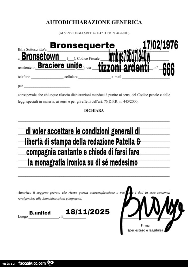 Autodichiarazione generica bronsequerte