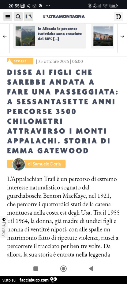 Disse ai figli che sarebbe andata a fare una passeggiata: a sessantasette anni percorse 3500 chilometri attraverso i monti appalachi