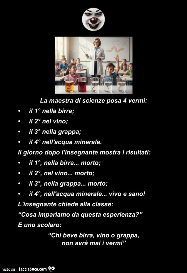 La maestra di scienze posa 4 vermi