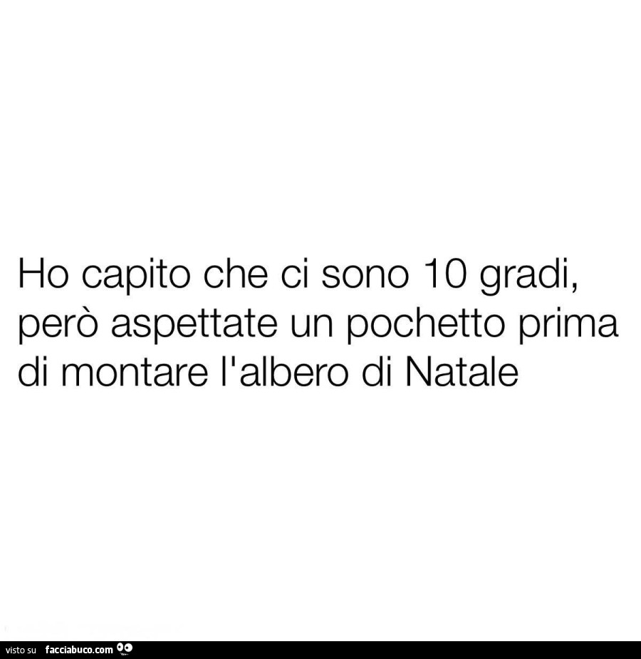 Ho capito che ci sono 10 gradi, però aspettate un pochetto prima di montare l'albero di natale