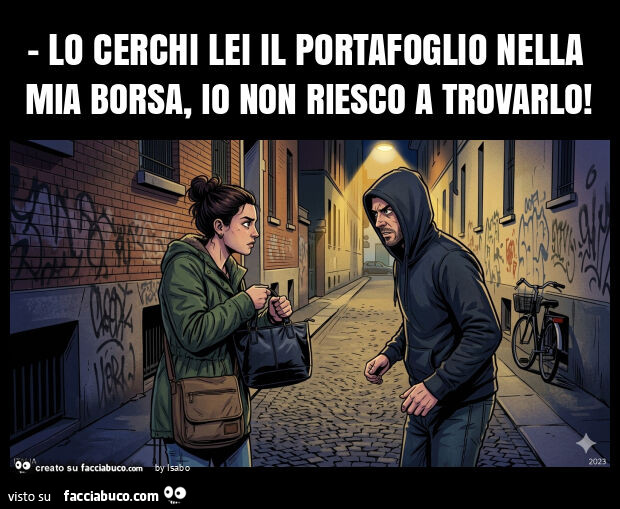 Lo cerchi lei il portafoglio nella mia borsa, io non riesco a trovarlo