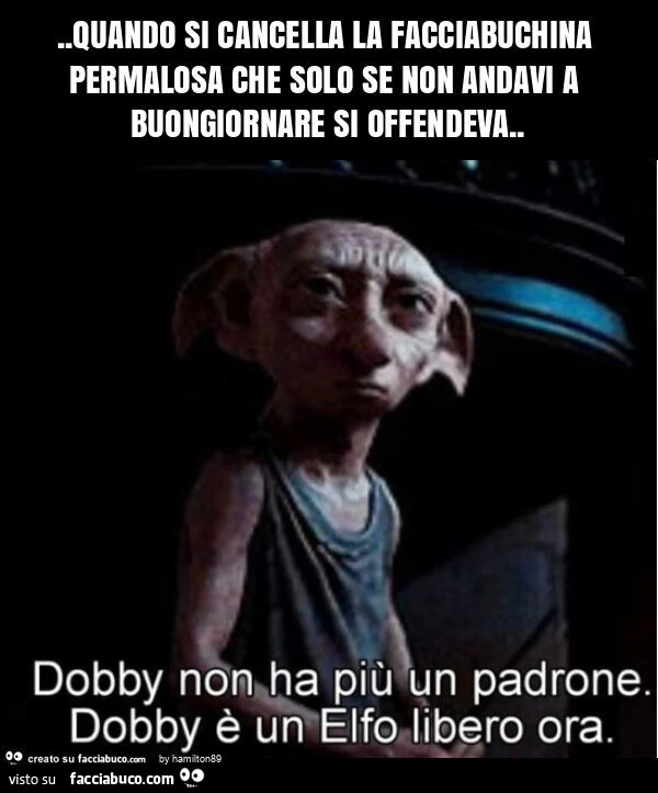 Quando si cancella la facciabuchina permalosa che solo se non andavi a buongiornare si offendeva