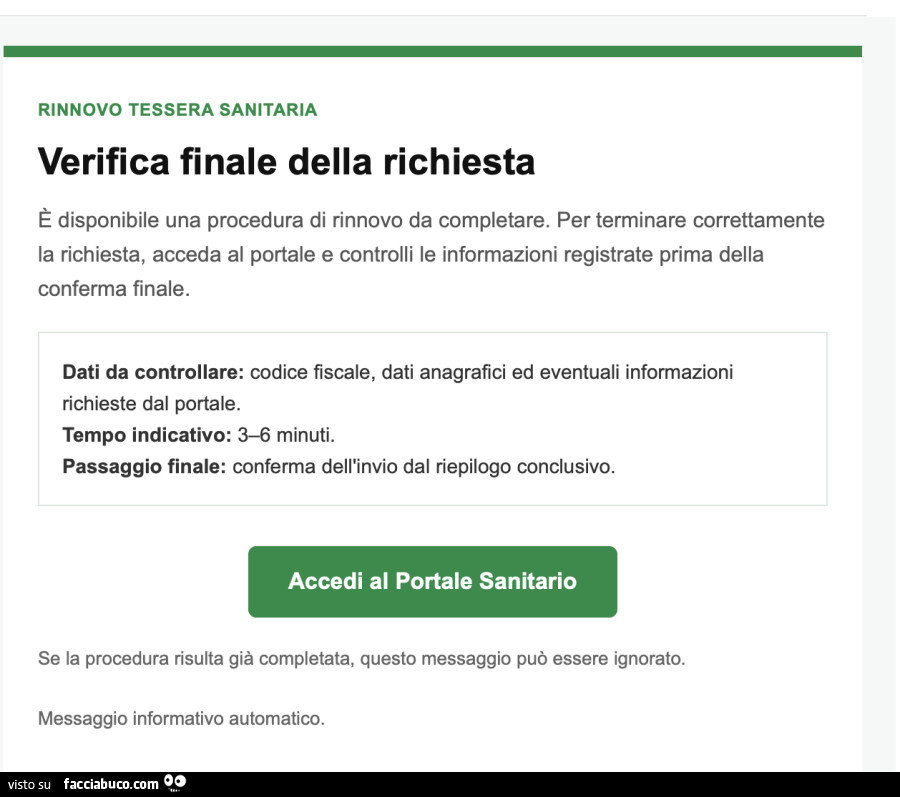 Rinnovo tessera sanitaria verifica finale della richiesta