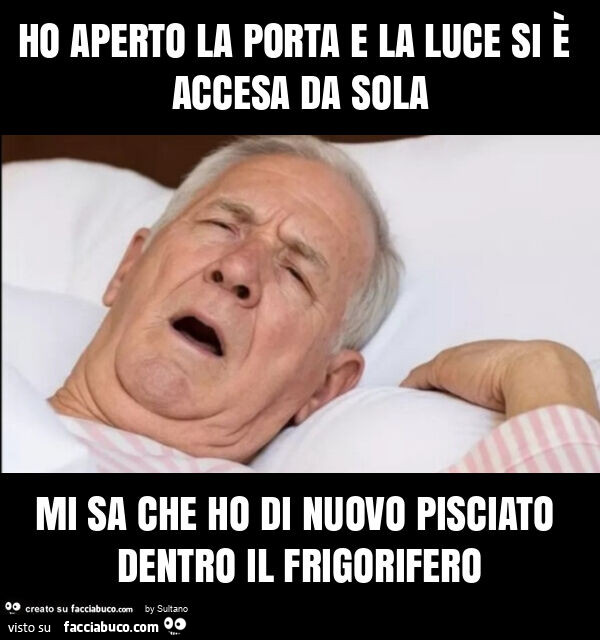 Ho aperto la porta e la luce si รจ accesa da sola mi sa che ho di nuovo pisciato dentro il frigorifero