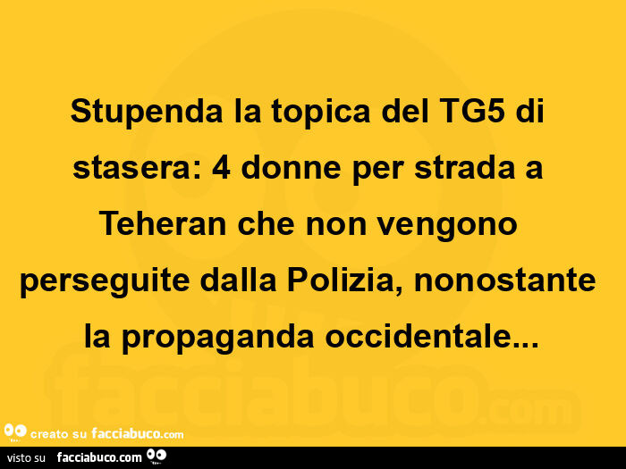 Stupenda la topica del tg5 di stasera: 4 donne per strada a teheran che non vengono perseguite dalla polizia, nonostante la propaganda occidentale