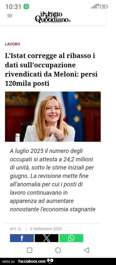 L'istat corregge al ribasso i dati sull'occupazione rivendicati da meloni: persi 120miia posti