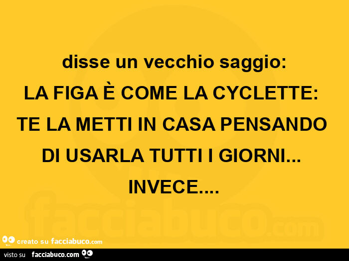 Disse un vecchio saggio: la figa è come la cyclette: te la metti in casa pensando di usarla tutti i giorni… invece