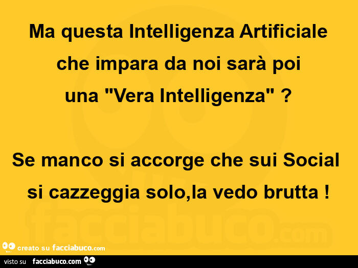 Ma questa intelligenza artificiale che impara da noi sarà poi una "vera intelligenza"? Se manco si accorge che sui social si cazzeggia solo, la vedo brutta