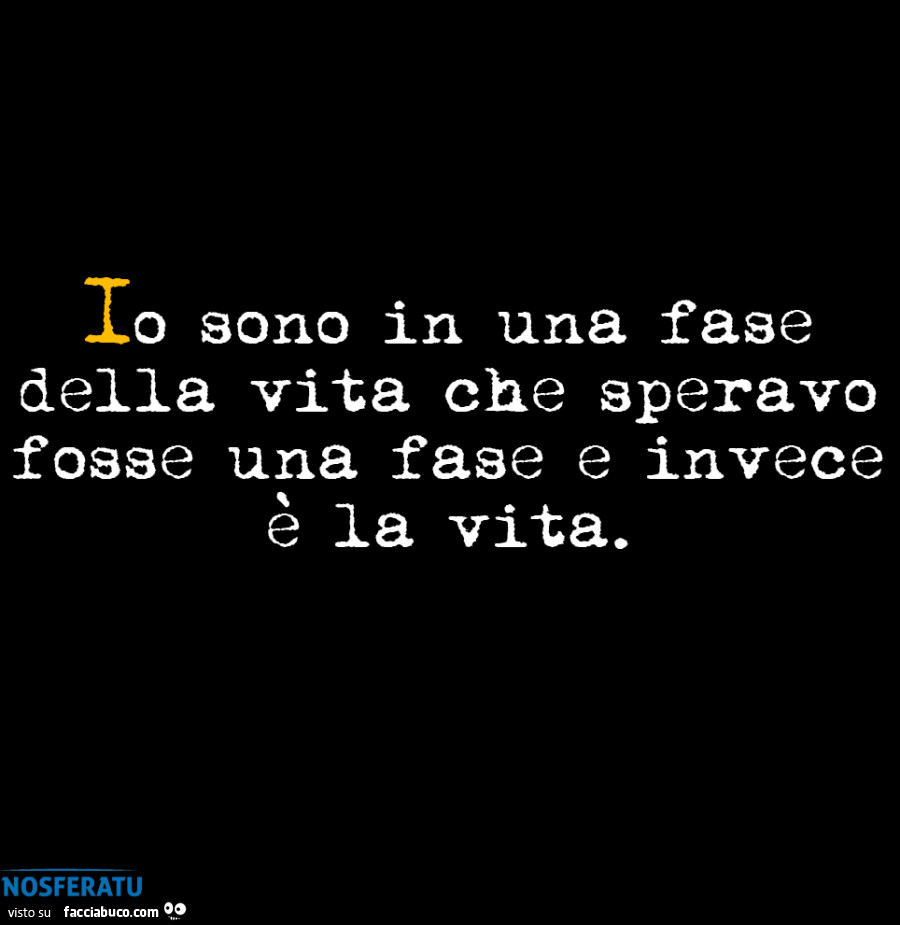 Io sono in una fase della vita che speravo fosse una fase e invece รจ la vita
