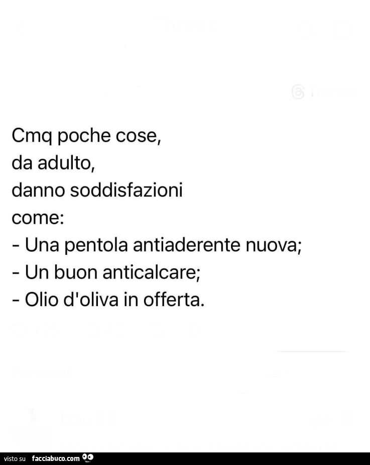 Cmq poche cose, da adulto, danno soddisfazioni come: una pentola antiaderente nuova; un buon anticalcare; olio d'oliva in offerta