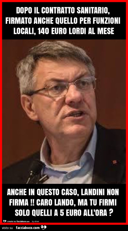 Dopo il contratto sanitario, firmato anche quello per funzioni locali, 140 euro lordi al mese anche in questo caso, landini non firma! Caro lando, ma tu firmi solo quelli a 5 euro all'ora?