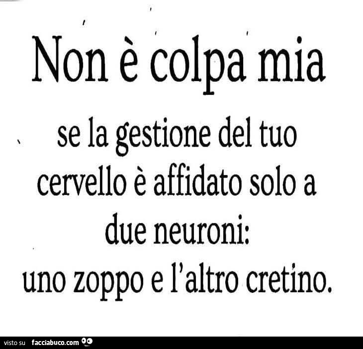 Non è colpa mia se la gestione del tuo cervello è affidato solo a due neuroni: uno zoppo e l'altro cretino