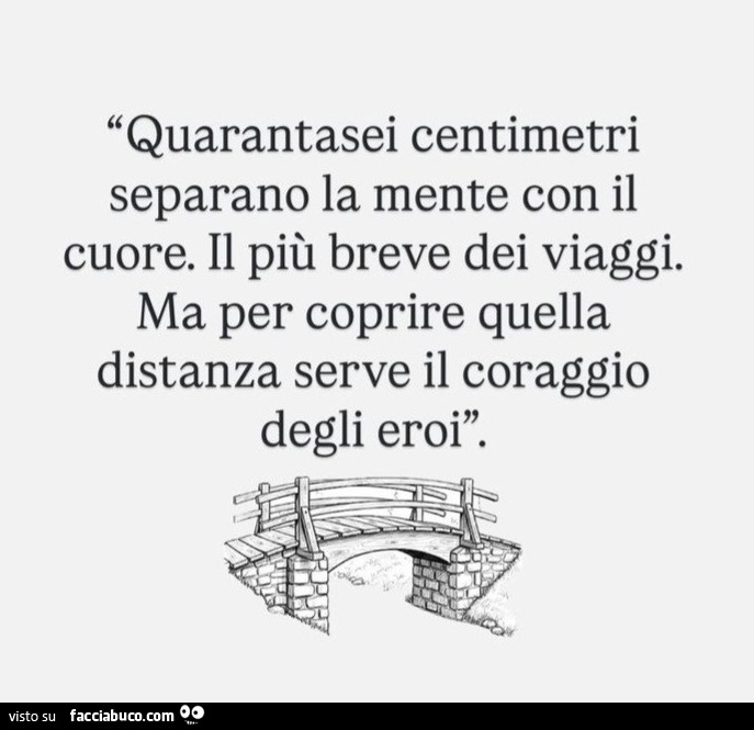 Quarantasei centimetri separano la mente con il cuore. Il piรน breve dei viaggi. Ma per coprire quella distanza serve il coraggio degli eroi
