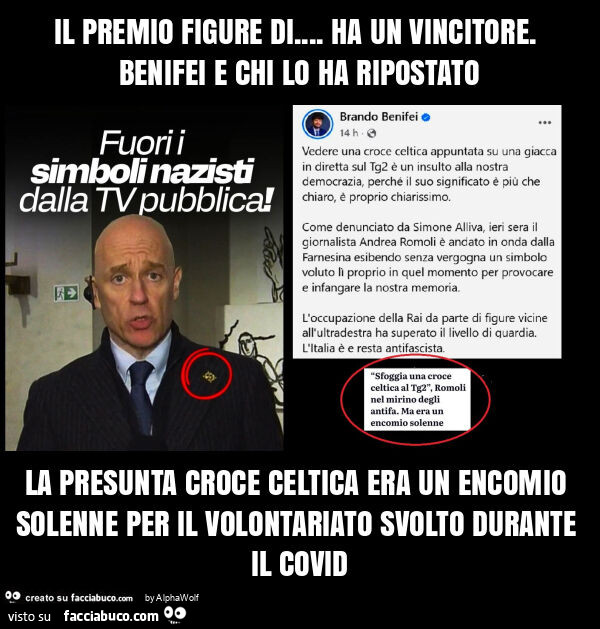 Il premio figure di&hellip; ha un vincitore. Benifei e chi lo ha ripostato la presunta croce celtica era un encomio solenne per il volontariato svolto durante il covid