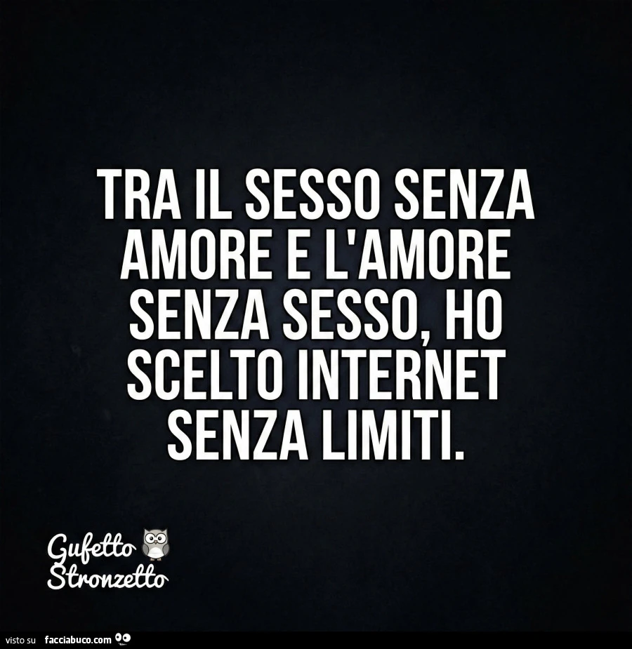 Tra il sesso senza amore e l'amore senza sesso, ho scelto internet senza limiti
