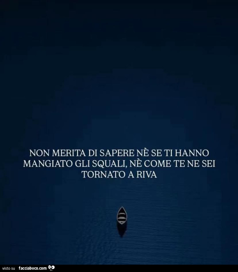 Non merita di sapere nè se ti hanno mangiato gli squali, nè come te ne sei tornato a riva