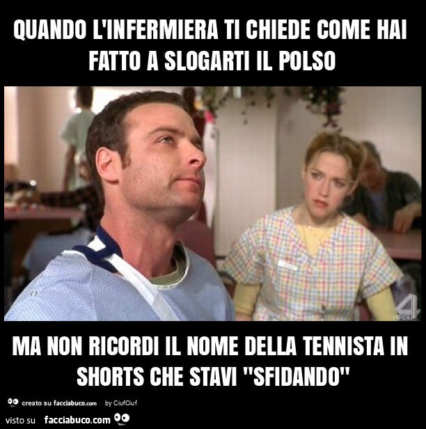 Quando l'infermiera ti chiede come hai fatto a slogarti il polso ma non ricordi il nome della tennista in shorts che stavi "sfidando"