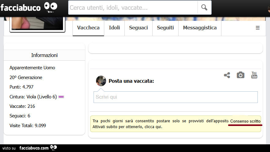 Tra pochi giorni sarร consentito postare solo se provvisti dell'apposito consenso scritto