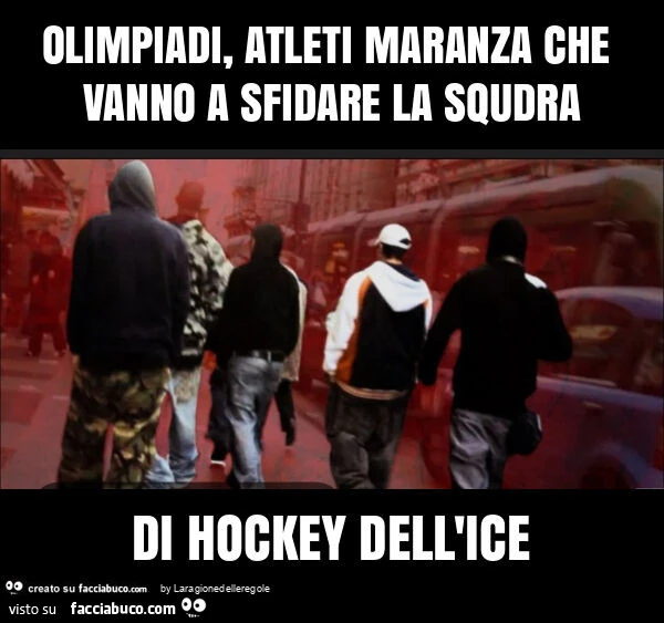 Olimpiadi, atleti maranza che vanno a sfidare la squdra di hockey dell'ice