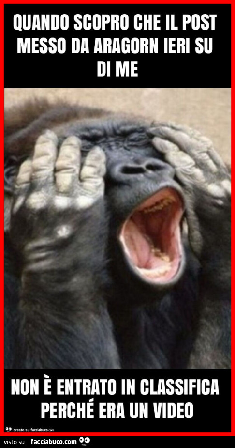 Quando scopro che il post messo da aragorn ieri su di me non è entrato in classifica perché era un video
