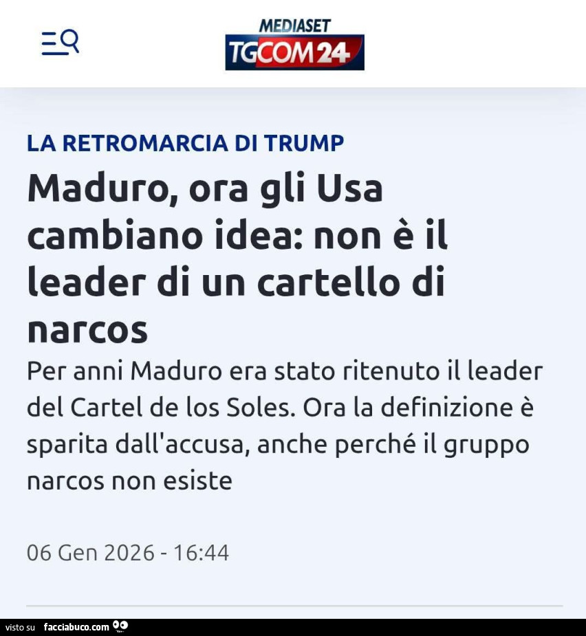 Maduro, ora gli usa cambiano idea: non รจ il leader di un cartello di narcos