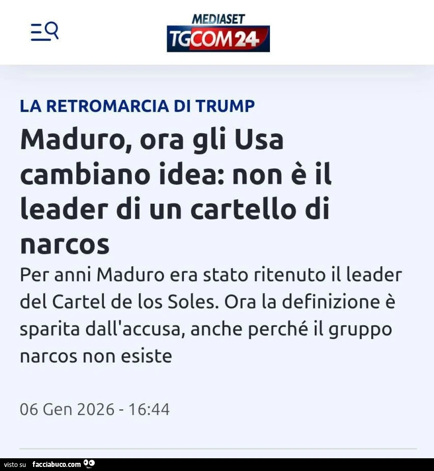 Maduro, ora gli usa cambiano idea: non è il leader di un cartello di narcos