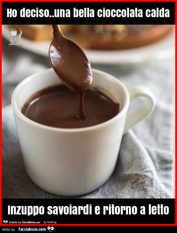 Ho deciso. Una bella cioccolata calda inzuppo savoiardi e ritorno a letto