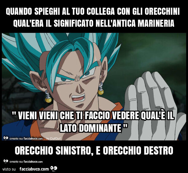 Quando spieghi al tuo collega con gli orecchini qual'era il significato nell'antica marineria orecchio sinistro, e orecchio destro