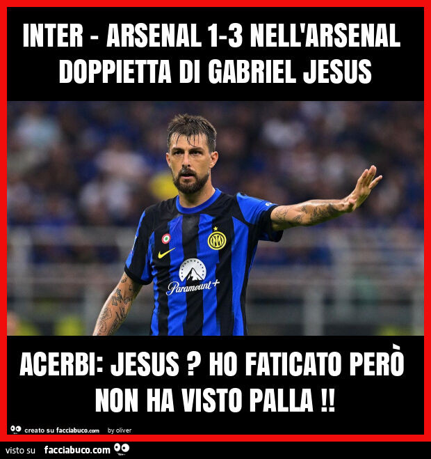 Inter - arsenal 1-3 nell'arsenal doppietta di gabriel jesus acerbi: jesus? Ho faticato però non ha visto palla
